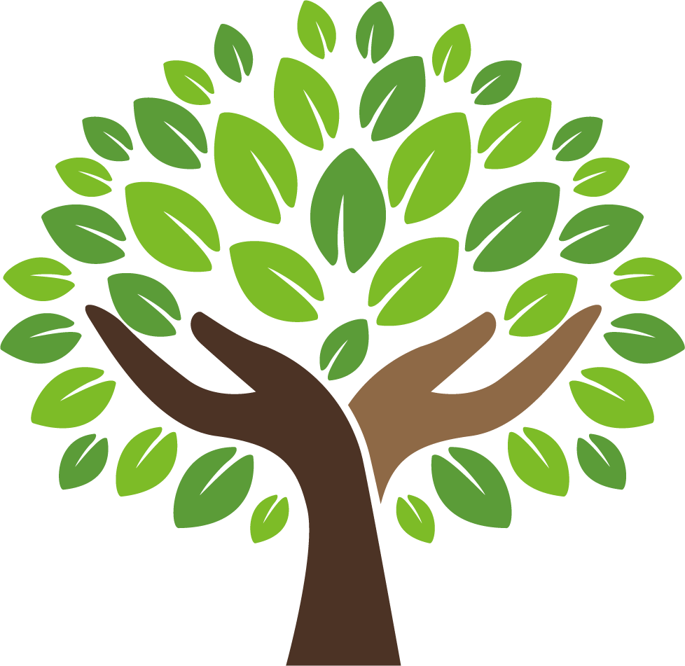 Schematische Darstellung eines Baumes mit zwei Händen als Zeichen des Umweltschutzes
